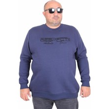 Starbattal Erkek Büyük Beden Sıfır Yaka 3ip Sweat Respect 24205 Indıgo