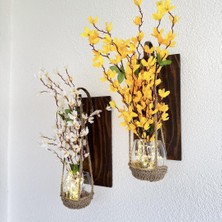 STDEKOR Duvar Dekoru LED Işıklı Sarı ve Beyaz Sakura Çiçekli Ceviz Aplik İkili Set