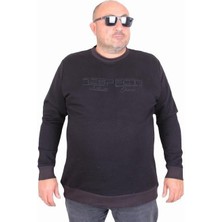 Starbattal Erkek Büyük Beden Sıfır Yaka 3ip Sweat Respect 24205 Sıyah