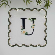 Decofav U Harfi Baskılı Kişiye Özel Pul Işlemeli Monogramlı Nakış Kenar Pullu Kokteyl Peçetesi 1 Adet