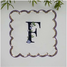 Decofav F Harfi Baskılı Kişiye Özel Pul Işlemeli Monogramlı Nakış Kenar Pullu Kokteyl Peçetesi 1 Adet