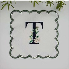 Decofav T Harfi Baskılı Kişiye Özel Pul Işlemeli Monogramlı Nakış Kenar Pullu Kokteyl Peçetesi 1 Adet