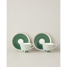 English Home Octavia New Bone China 4 Parça 2 Kişilik Kahve Fincan Takımı 90 ml Koyu Yeşil