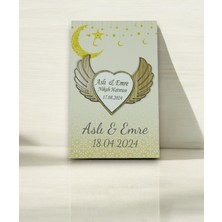 20 Adet Hediyelik Ahşap Kalpkanat Magnet Söz, Nişan, Kına, Nikah, Bebek Doğum Mevlit Sunum Kartı ile