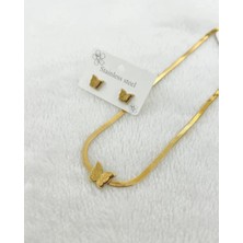 Hg.Aksesuar Kadın Kelebek Detaylı Kolye Küpe Çelik Set