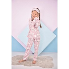 Kız Çocuk Soft Renk Desenli Pijama Takımı Yeni Sezon Son Moda Uyku - Göz Bandı Dahil