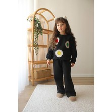 Kız Çocuk Yumuşacık 3 Iplik Polarlı Nakış Işlemeli Lacivert Sweatshirt - Eşofman Alt Üst Takım