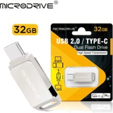 Microdrive 32Gb.Type-C ve Usb 2.0 Usb Flash Bellek Çift Giriş Otg Metal Sağlam Orjinal