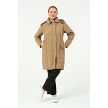 Ahunaz Büyük Beden Içi Tüylü Kapüşonlu Kapitone Mont