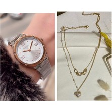 Ferrucci Spor Model Çelik Kadın Kol SAAT+ Çelik Kolye Hediye Set