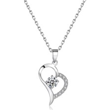 Brezza Lusso Jewelry Gümüş Zirkon Taşlı Bayan Kalp Gümüş Kolye Beyaz Taş