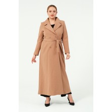 Dalga Kadın Astarlı Tam Boy Düğmeli Genç Kaşe Kaban