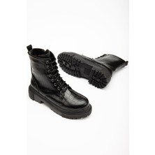 Ellolita Luxury Shoes 812-356 Siyah Kroko Bağcıklı Fermuarlı Günlük Kadın Bot