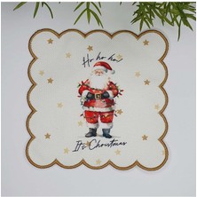 Decofav Sulu Boya Noel Baba ve Slogan Tasarımlı Nakış Kenar Kokteyl Peçetesi 1 Adet