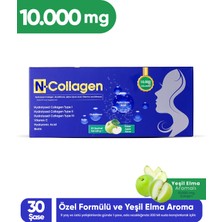 N-Collagen 30 Şase Kolajen, Kolay Çözünebilen, 10.000 Mg, Tip 1/2/3, Vitamin Mineral Içerir, Yeşil Elma Aromalı