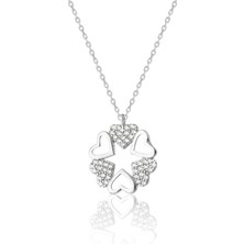 Zanaat Silver 925 Ayar Gümüş Zirkon Taşlı Sıralı Kalp Kolye