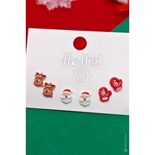 Bear & Pear Yılbaşı Küpesi Noel Temalı 6'lı Küpe Set Noel Baba Küpe