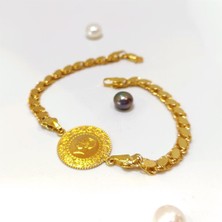 Altın Ofisi Çeyrek Altınlı Pullu Zincirli Bileklik Künye Altın