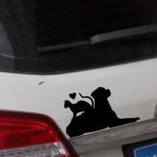 TSC Kedi Köpek Dostluğu Araba Bağaj Kapısı Sticker Siyah Renk 15CM