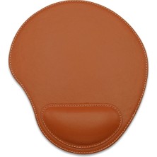 Bilek Destekli Mouse Pad - Dikişli Kaymaz Mouse Ped - Fare Pedi Kahverengi Mouse Pedi - Dikişli Oval Mouse Altlığı