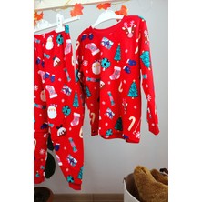 Yılbaşı Temalı Pamuk Unisex Çocuk Bisiklet Yaka Pijama Takımı