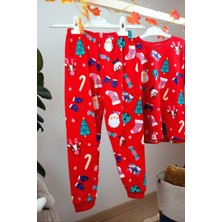 Yılbaşı Temalı Pamuk Unisex Çocuk Bisiklet Yaka Pijama Takımı