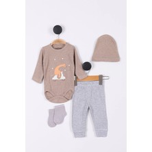 Maibella Zürafa Desenli Müslin Erkek Bebek Hastane Çıkışı Bebek Kıyafetleri Yenidoğan Hastane Çıkış Seti 4 Lü