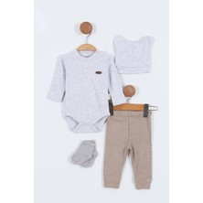 Maibella Düz Desenli Müslin Erkek Bebek Hastane Çıkışı Bebek Kıyafetleri Yenidoğan Hastane Çıkış Seti 4 Lü