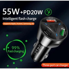 55W 3 In 1 Araç Içi Şarj Cihazı 2 USB 1 Type-C Şarj Cihazı Hızlı Şarj Araç Çakmaklığı