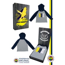 Fenerbahçe  Lisanslı Kapüşonlu Lacivert Gri Çocuk Sweat Hediyelik Ahşap Kutulu