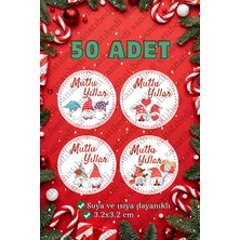 50 Adet Yılbaşı Cüceler Mutlu Yıllar Temalı Sticker -Yeni Yıl Hediye Paketleme Etiketi 3x3 cm