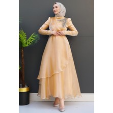 Giza Store Taşlı Organze Abiye Fuşya