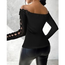 Tanla Butik Kadın Uzun Kollu Madonna Yaka Dantel Detaylı Ithal Krep Bluz