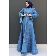 Giza Store Selver Tesettür Abiye Mavi