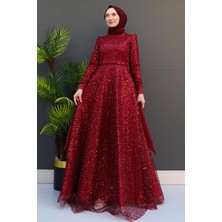 Giza Store Simay Tesettür Abiye Bordo