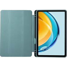 Digital Computer Home Huawei Matepad Se Için 10.4-Inç Düz Renk Pu Deri Tablet Kapak Üç Katlı Stand Anti-Damla Kılıf Kalem Yuvası-Siyahımsı Yeşil (Yurt Dışından)