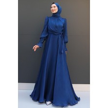 Giza Store Fiyonk Detay Ipek Abiye Gece Mavi