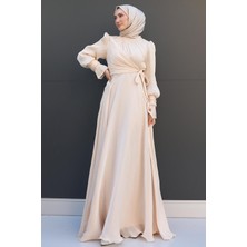 Fiyonk Detay Ipek Abiye Krem