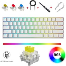 Leaven K620 Type-C Kablolu Sarı Switch Klavye LED Rgb 61 Tuşlu Rgb Mekanik Oyuncu Işıklı Klavye Ergonomik Tasarım Bilgisayar Pc Için Gaming Keyboard Beyaz Renk