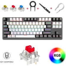 Leaven K550 Kablolu Kırmızı Switch Klavye LED Rgb 87 Tuşlu Mekanik Oyuncu Işıklı Klavye Ergonomik Tasarım Rahat 150CM Kablo Bilgisayar Pc Için Siyah-Beyaz Klavye