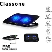 Classone M40 Gaming Laptop Soğutucu  Notebook Standı, Mavi LED ,14-15.6-17 Inch Uyumlu, 2 Fan, 2 USB