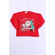 Çocuk Yılbaşı Sweat Noel Baba ve Kar Tanesi Baskılı Ribanalı E29