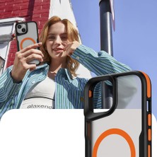 Farma Teknoloji iPhone 14 Plus Uyumlu Magsafe Şarj Özellikli Renkli Kenar Airbag Şeritli Lamer Kapak-Gri