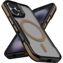ZORE Apple iPhone 16 Uyumlu Magsafe Şarj Özellikli Renkli Kenar Airbag Şeritli Lamer Kapak-Titanyum-Gold