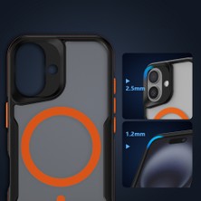 Farma Teknoloji iPhone 16 Plus Uyumlu Magsafe Şarj Özellikli Renkli Kenar Airbag Şeritli Lamer Kapak-Turuncu