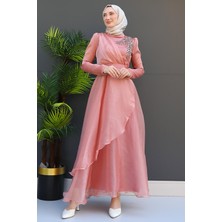 Giza Store Taşlı Organze Abiye Fuşya