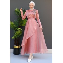 Giza Store Taşlı Organze Abiye Fuşya