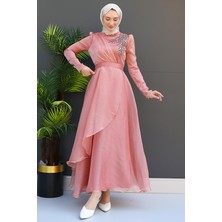 Giza Store Taşlı Organze Abiye Fuşya
