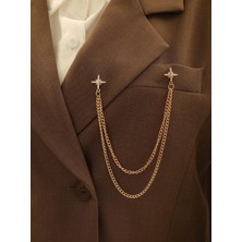 Gold Yıldız Detaylı Şık Yaka Iğnesi Broş