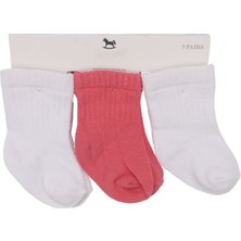 Unisex Pembe Beyaz 3'lü Çorap 0-6 Ay